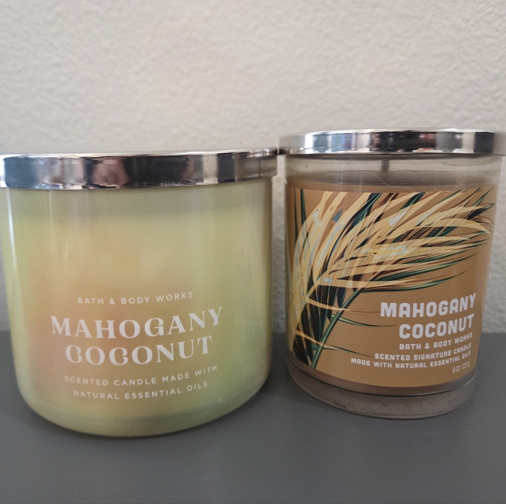 BBW Bath & Body Works MAHOGANY COCONUT Large 3-Wick & single wick candle 2PC SET